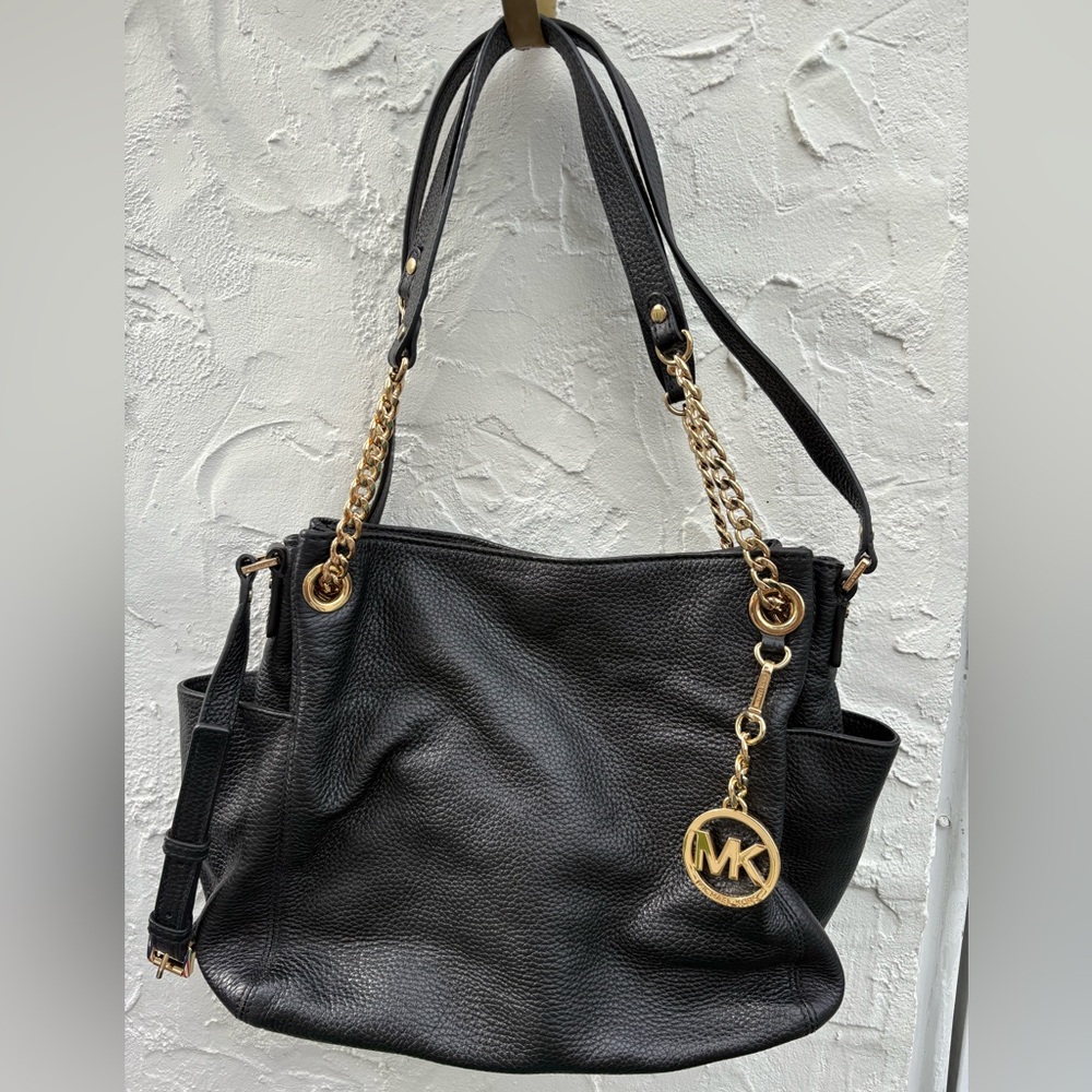 Michael Kors Jet Set Chain Satchel Leather Shoulder Bag Tote Black